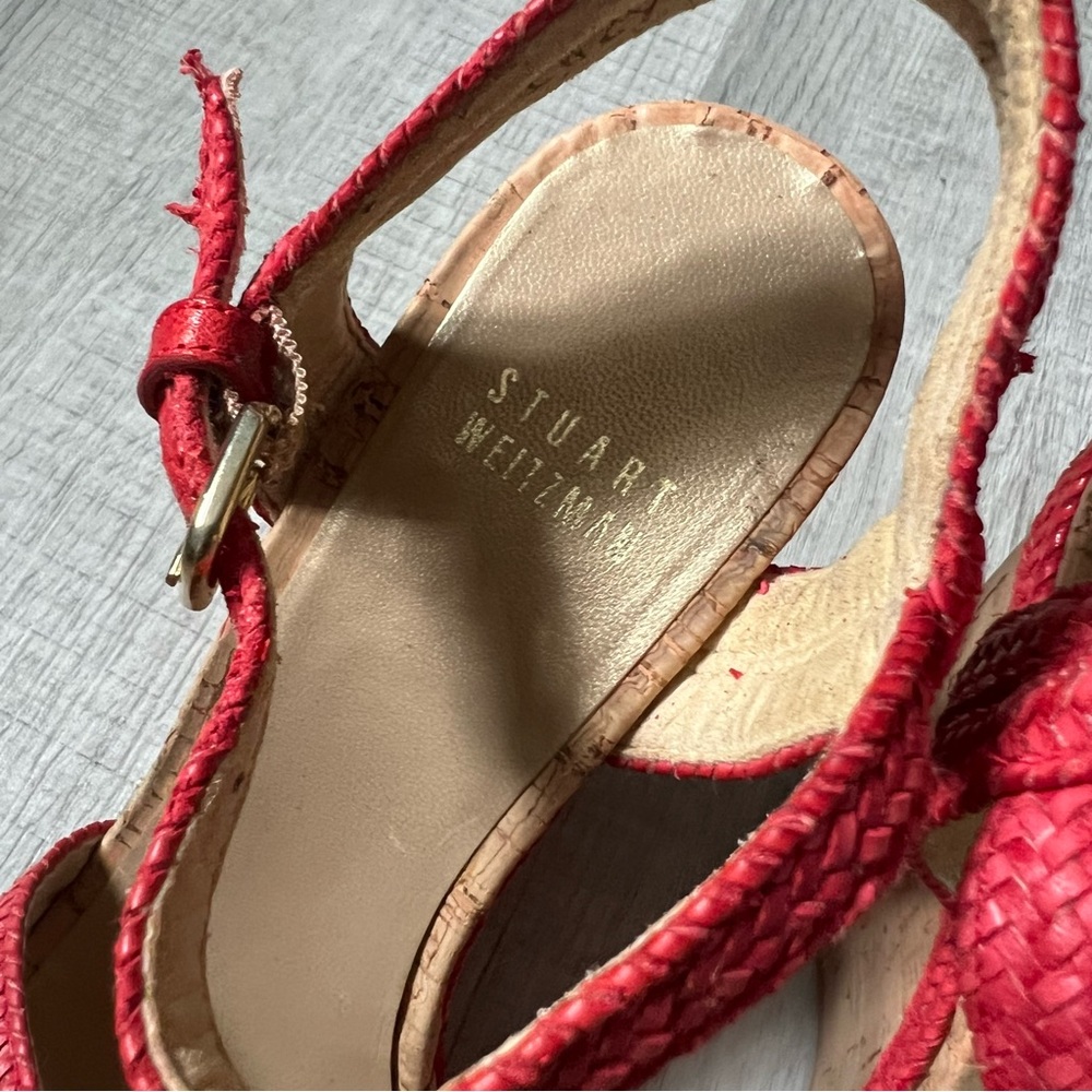 STUART WEITZMAN Minx Espadrille Cork Raffia Red Wedge Sandals 6.5 - Picture 14 of 15